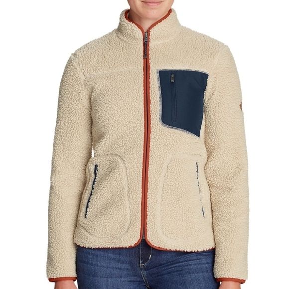 Eddie Bauer Cream Colored Rangefinder Full Zip Up Sherpa Jacket - Picture 1 of 11